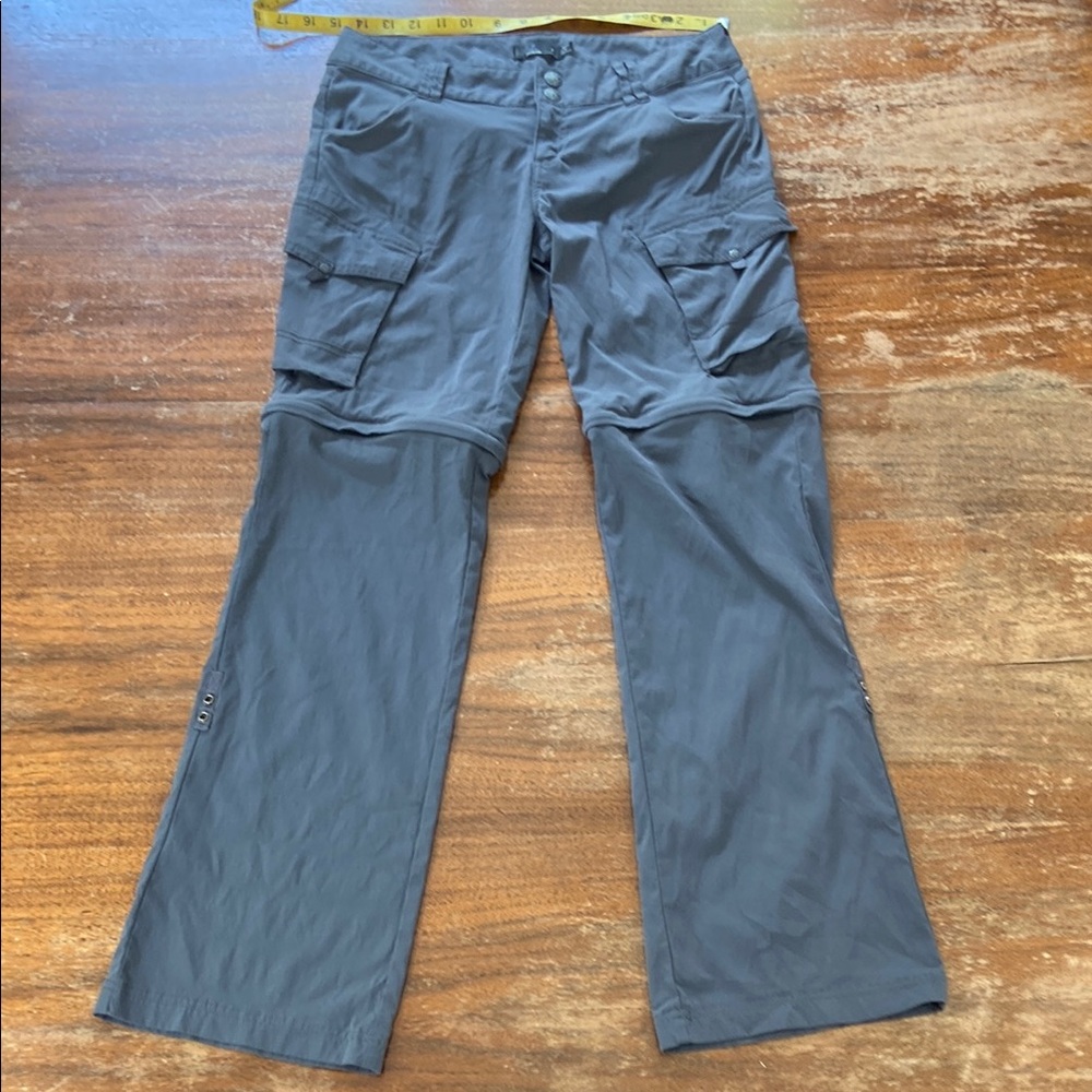 Vintage Y2K Prana 4/S Low Rise Gray Convertible Cargo Flared Pants Shorts Capris
